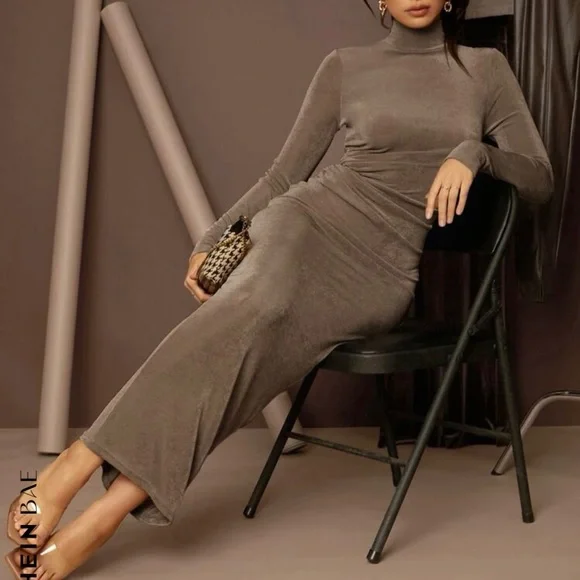 SHEIN BAE High Neck Solid Bodycon Dress new - Picture 1 of 11